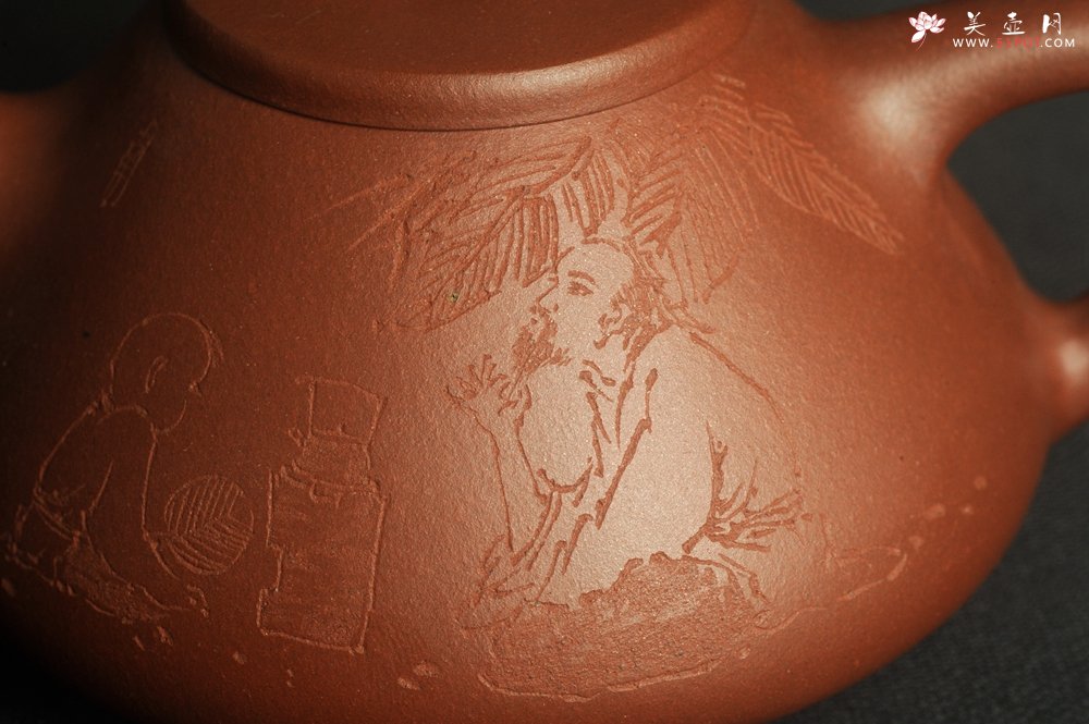 紫砂壶图片：特好底曹青 全手工品茗悟道小子冶石瓢 装饰特文气 期待与亲结缘 - 美壶网