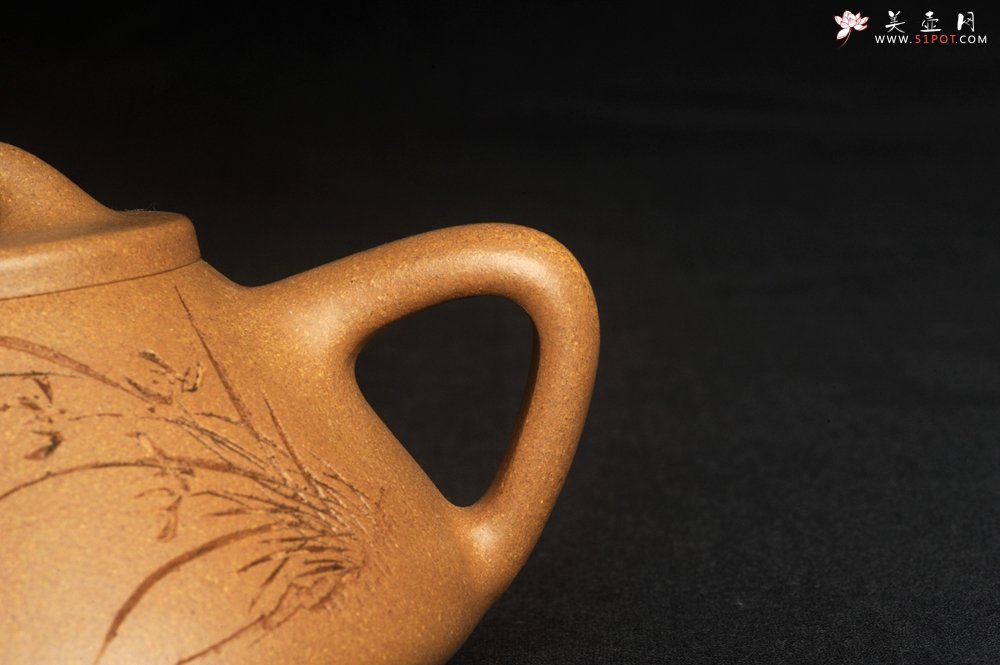 紫砂壶图片：美壶特惠 特精致老黄段子冶石瓢 装饰兰草图 特文气 - 美壶网