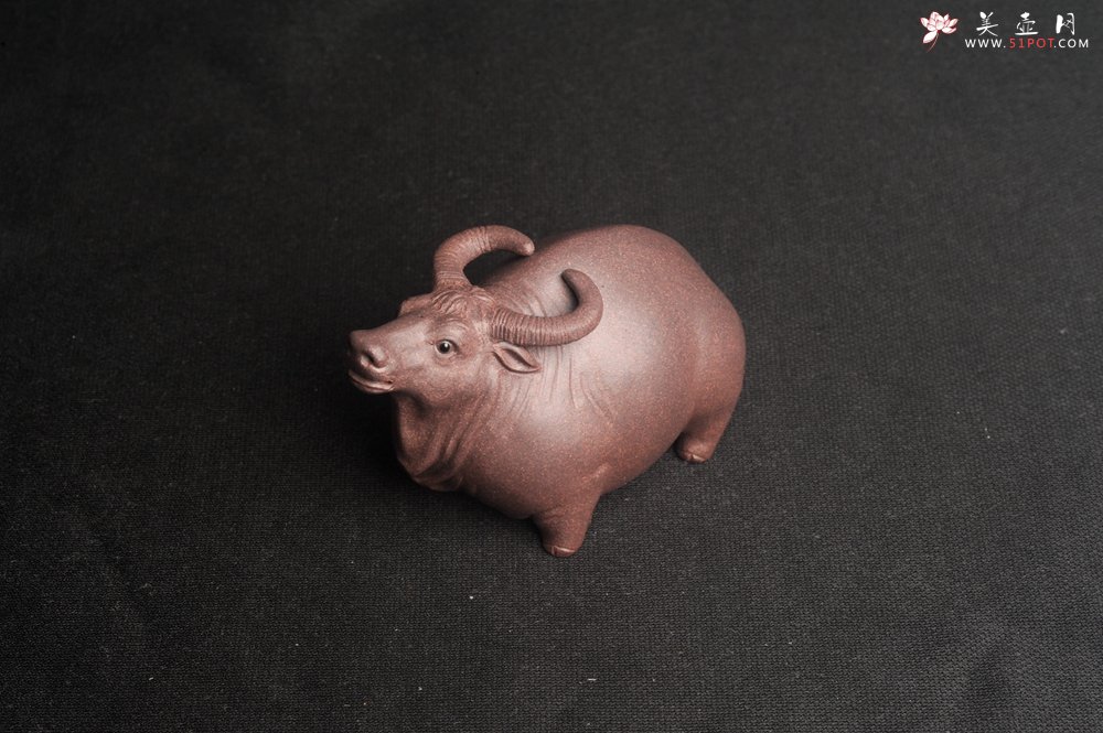 紫砂壶图片：美宠特惠 实力派工艺员姚老师  预计明年升助工  超精品老青灰泥孺子牛茶宠 长8cm高5cm  肌理 - 美壶网