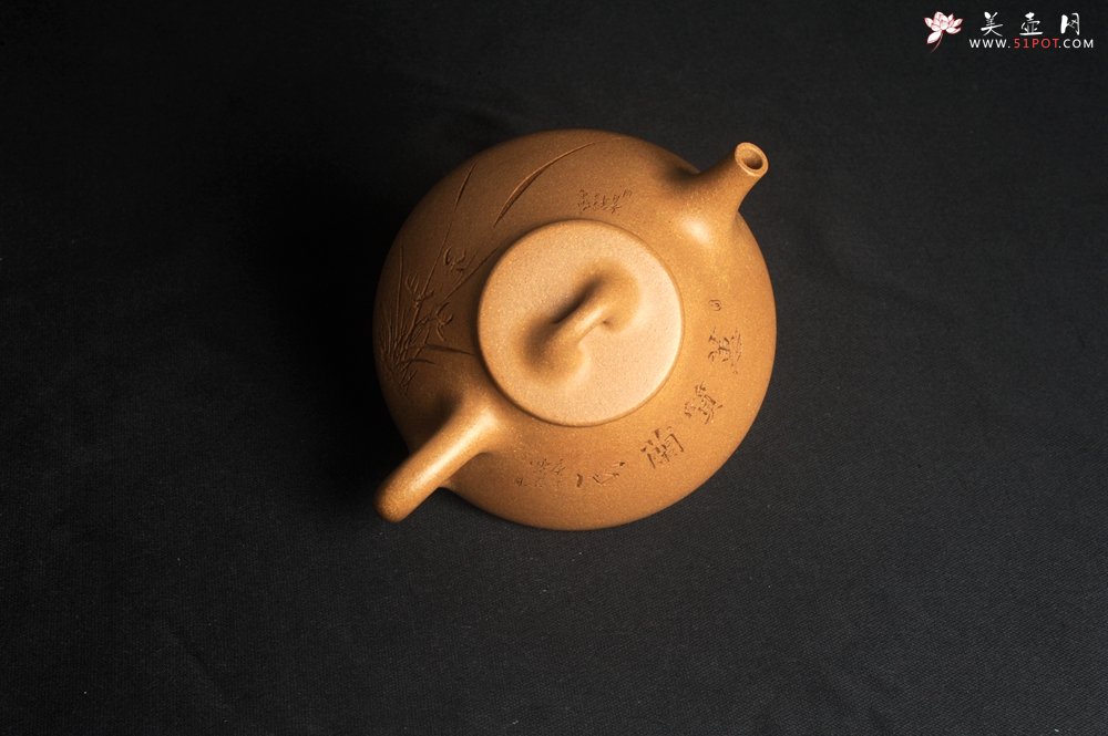 紫砂壶图片：美壶特惠 特精致老黄段子冶石瓢 装饰兰草图 特文气 - 美壶网