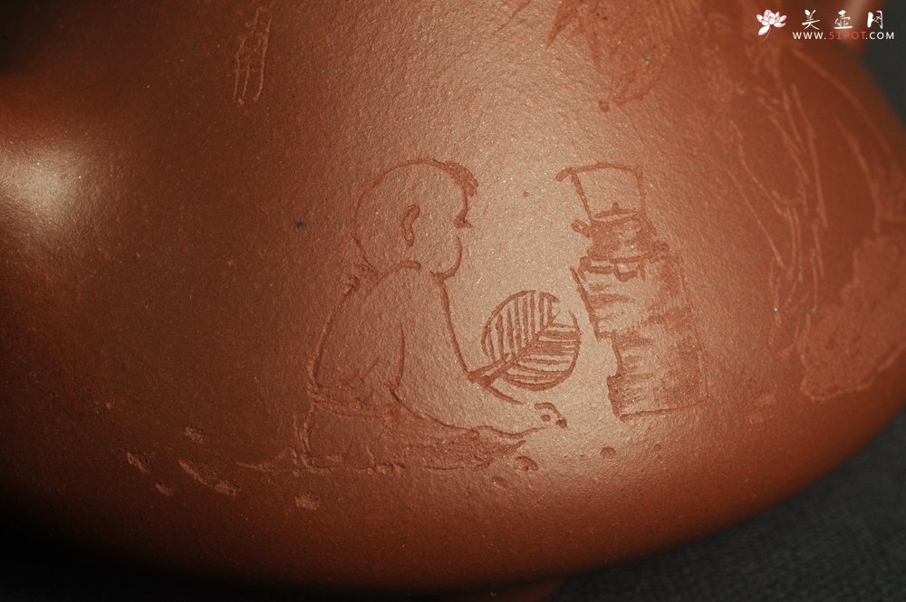 紫砂壶图片：特好底曹青 全手工品茗悟道小子冶石瓢 装饰特文气 期待与亲结缘 - 美壶网