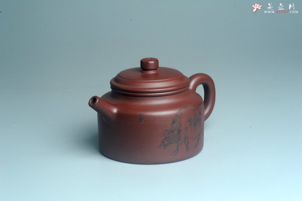 紫砂壶图片：油润黄龙山4号深井红皮龙 全手工德中壶 做工特好 俯首甘为孺子牛 - 美壶网