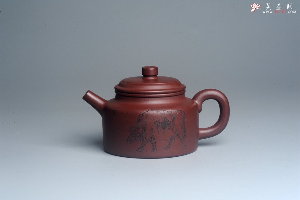 紫砂壶图片：油润黄龙山4号深井红皮龙 全手工德中壶 做工特好 俯首甘为孺子牛 - 美壶网
