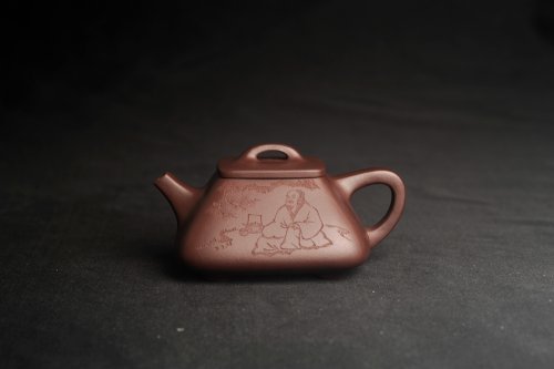 林旭陶紫砂壶 美壶特惠 林旭陶 精致全手工混方石瓢 装饰人物特文气 明月一壶酒 原矿紫泥