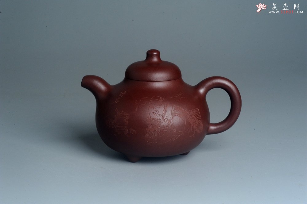 紫砂壶图片：潜力股周小培老师 4号井深井红皮龙 超精致全手工三足乳鼎茶壶 竹里煎 起茶烟 - 美壶网
