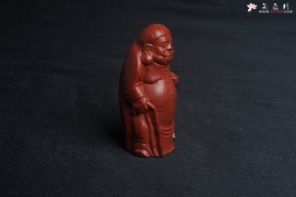 紫砂壶图片：精致大红袍朱泥财主手把件摆件茶宠 高6.5cm - 美壶网