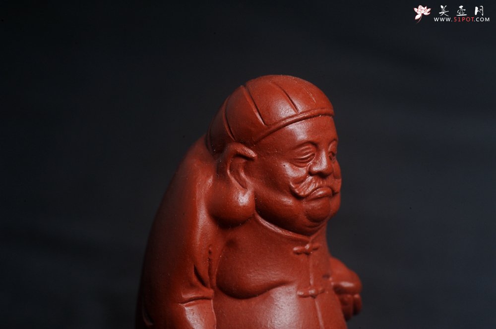 紫砂壶图片：精致大红袍朱泥财主手把件摆件茶宠 高6.5cm - 美壶网