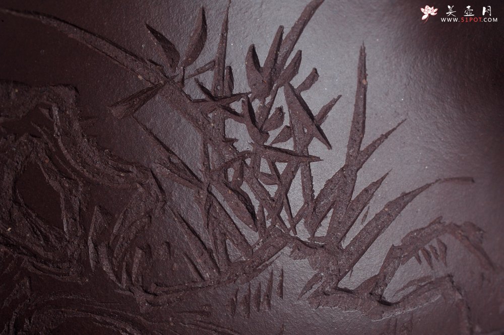 紫砂壶图片：实力派工艺师周斌 优质底槽青全手工精工满瓢壶 刘伟涛徒昊然装饰兰草图 一香已足压千红 - 美壶网