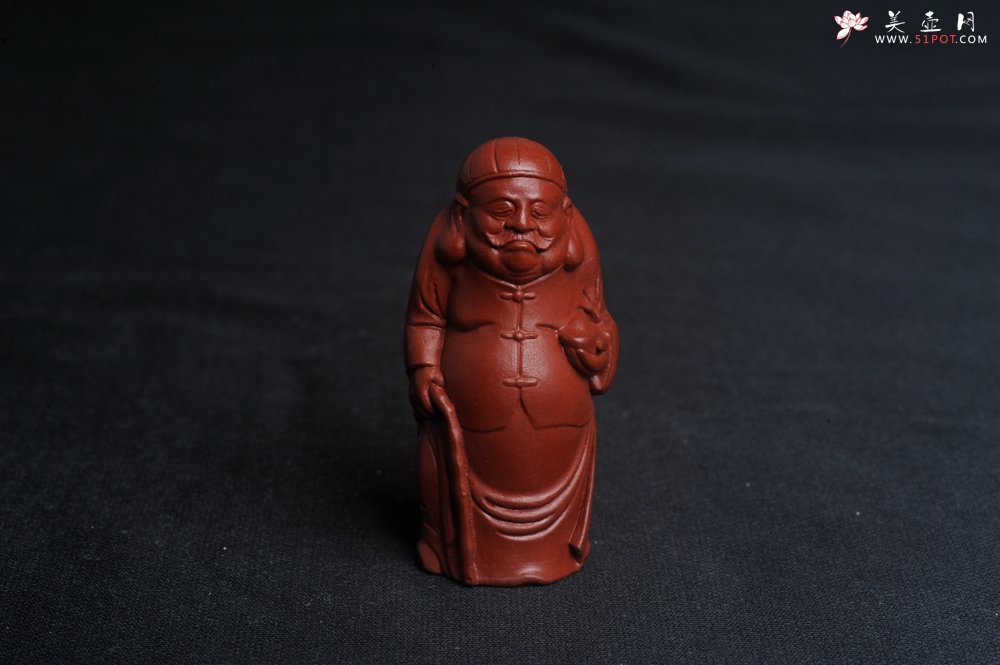 紫砂壶图片：精致大红袍朱泥财主手把件摆件茶宠 高6.5cm - 美壶网