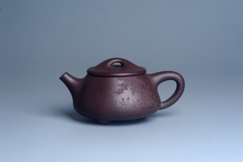周斌紫砂壶 实力派工艺师周斌 优质底槽青全手工精工 满瓢壶 张听钢装饰山水  知足是人生一乐 无为得天地自然 原矿底槽清