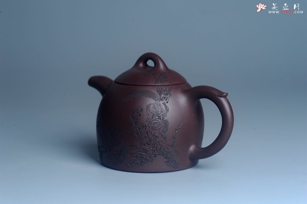 紫砂壶图片：实力派工艺师文砂苑堂主周斌 优质底槽青全手工精工秦权壶 秋果飘香庆丰收 满月增辉逢双喜 - 美壶网