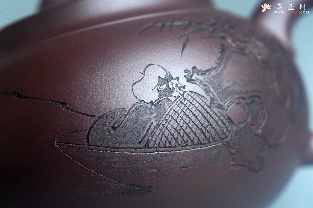 紫砂壶图片：特油润底曹青 全手工大蕴存心壶 寒江独钓 卡盖难度相当大 期待与亲结缘 - 美壶网