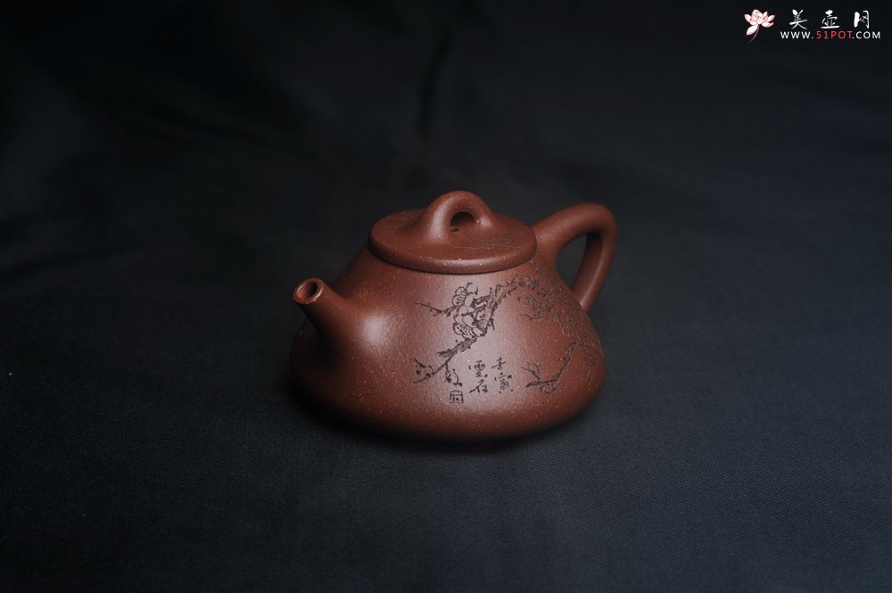 紫砂壶图片：美壶特惠 高温降坡泥精致小子冶石瓢 装饰通转梅花 特文气 - 美壶网