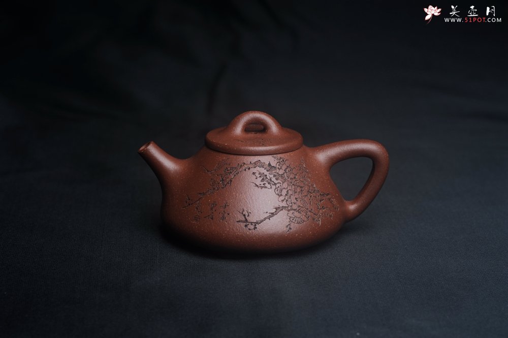 紫砂壶图片：美壶特惠 高温降坡泥精致小子冶石瓢 装饰通转梅花 特文气 - 美壶网