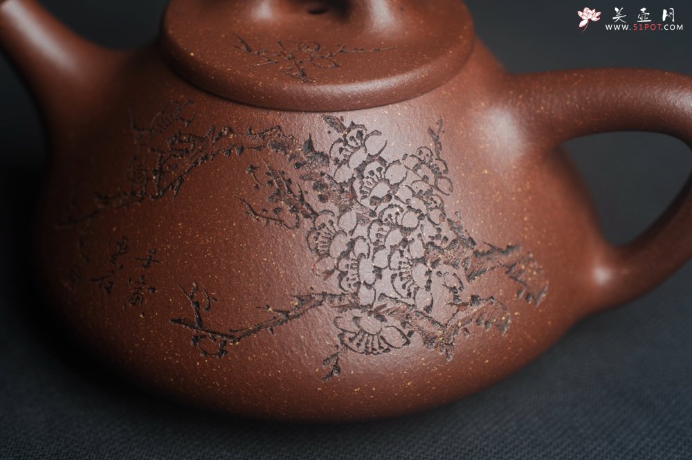 紫砂壶图片：美壶特惠 高温降坡泥精致小子冶石瓢 装饰通转梅花 特文气 - 美壶网
