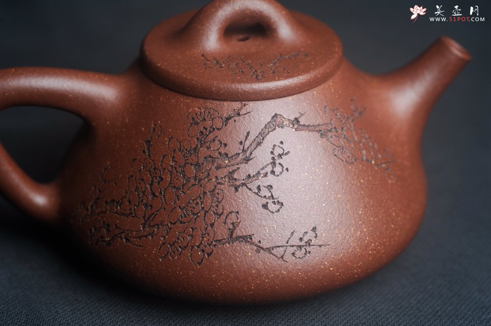 紫砂壶图片：美壶特惠 高温降坡泥精致小子冶石瓢 装饰通转梅花 特文气 - 美壶网