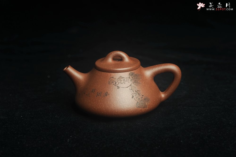 紫砂壶图片：美壶特惠 高温降坡泥精致小子冶石瓢 装饰鱼乐图 特文气 - 美壶网