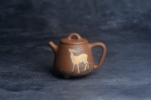 王静然紫砂壶 美壶特惠 潜力股王静然 精致老段泥高石瓢 泥绘梅花鹿 特文气 呦呦鹿鸣食野之苹 老段泥