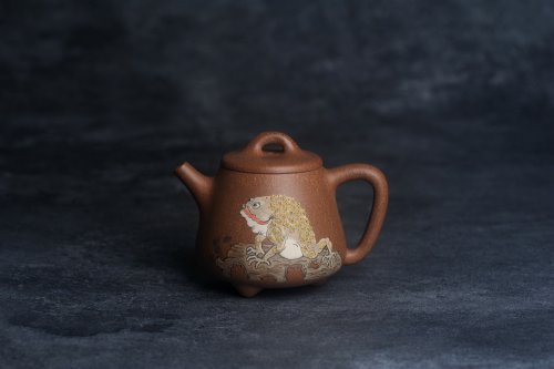 王静然紫砂壶 美壶特惠 潜力股王静然 精致老段泥高石瓢 泥绘金蟾 特文气 老段泥