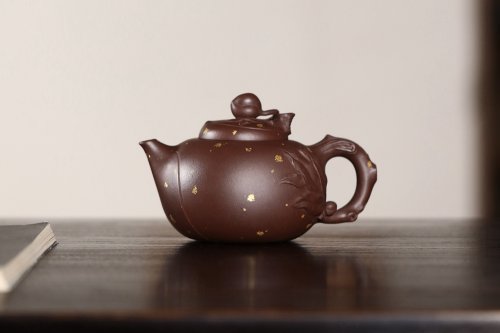 美壶定制紫砂壶 潜力股周学学全手工洒金工艺特好文革紫泥精制寿桃壶 特费工 原矿紫泥