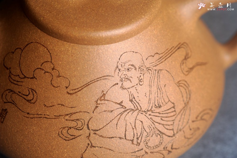 紫砂壶图片：美壶特惠 特好老黄段泥精致子冶石瓢壶 咫尺天涯共月明 - 美壶网