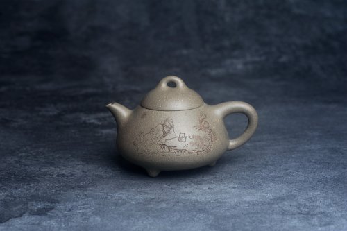 王静然紫砂壶 美壶特惠 美壶网特供限量极品高温四号井老青段 精工乳瓢茶壶 装饰人物 特文气 青段