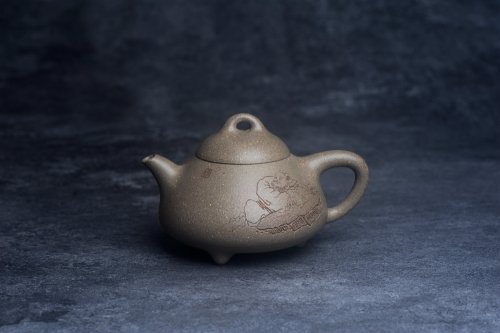 王静然紫砂壶 美壶特惠 美壶网特供限量极品高温四号井老青段 精工乳瓢茶壶 装饰人物 特文气 青段