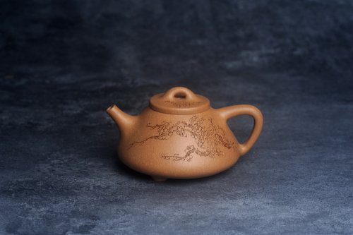 王静然紫砂壶 美壶特惠 特好老黄段泥精致子冶石瓢壶 通景装饰梅花 特文气 老段泥