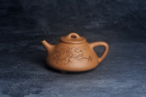 王静然紫砂壶 壶特惠 特好老黄段泥精致子冶石瓢壶 装饰人物 妙趣横生  特文气 老段泥