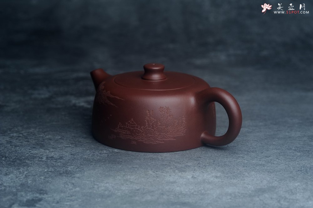 紫砂壶图片：美壶特惠精工大井栏 装饰山水 特文气 - 美壶网
