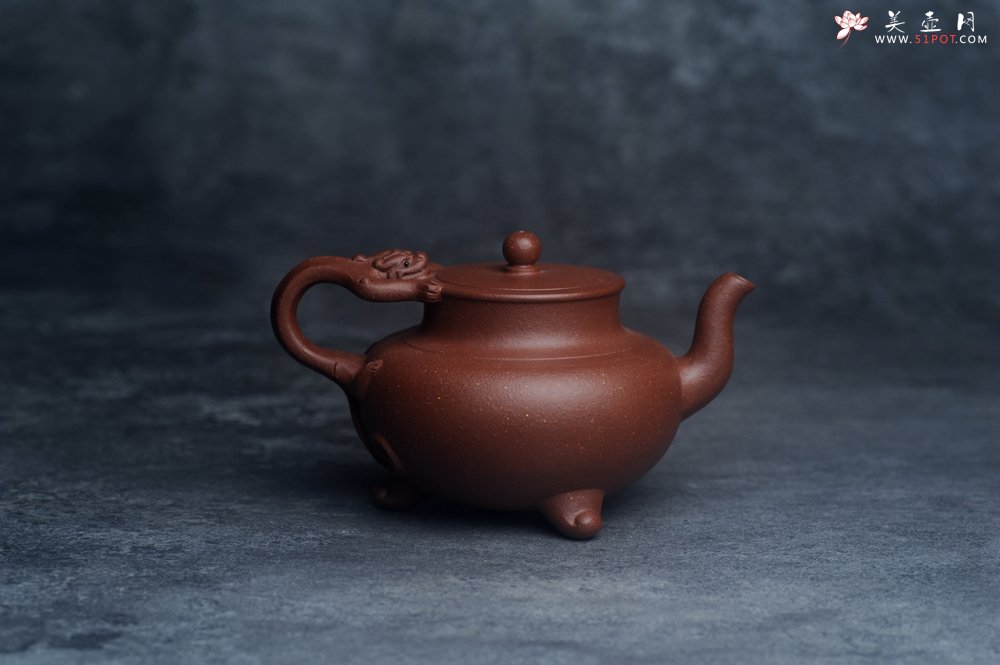 紫砂壶图片：美壶特惠 精致红降坡泥螭龙茶壶 - 美壶网