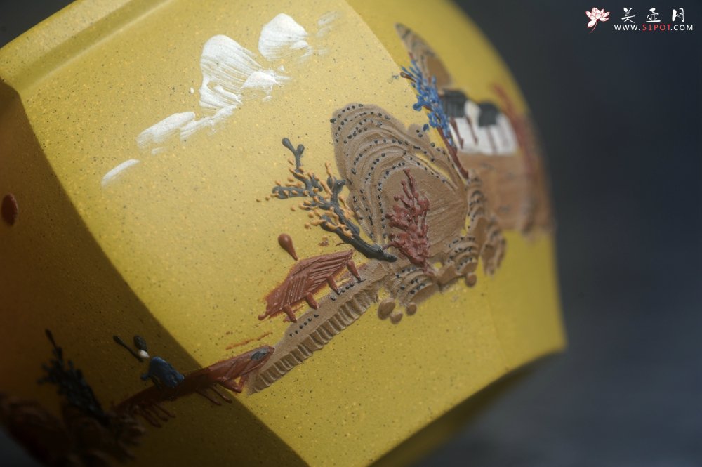 紫砂壶图片：美杯特惠 优质好料黄金段泥好工六方山水主人杯 - 美壶网