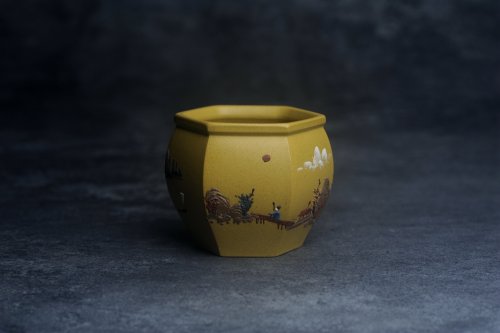 美壶定制紫砂壶 美杯特惠 优质好料黄金段泥好工六方山水主人杯 黄金段