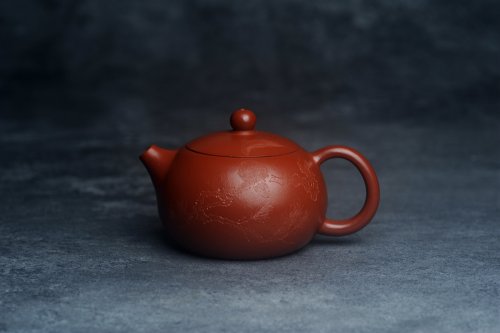 美壶定制老师紫砂壶 美壶特惠紫砂壶优质朱泥扁西施壶 装饰松针松鼠 秋韵图 原矿朱泥