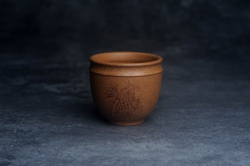 美壶定制紫砂壶 美美杯特惠 精致好段泥主人杯 装饰鱼跃图 特有趣 原矿段泥