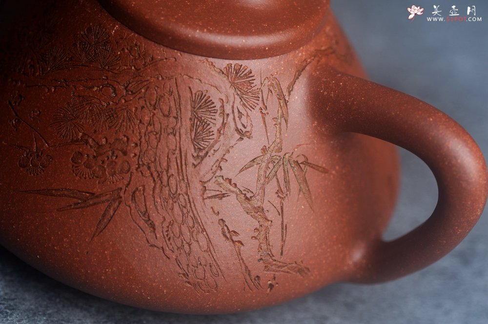 紫砂壶图片：潜力股周小培全手工降坡泥子冶石瓢 范小君徒杨志超装饰岁寒三友 特文气 - 美壶网