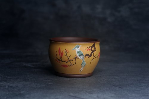 美壶定制紫砂壶 美美杯特惠 精致花鸟紫砂杯 紫泥粉黄金段泥主人杯 茶杯 特文气 