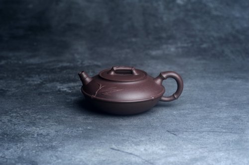 美壶定制紫砂壶 美壶特惠 精致紫泥竹扁壶 茶人醉爱 原矿紫泥