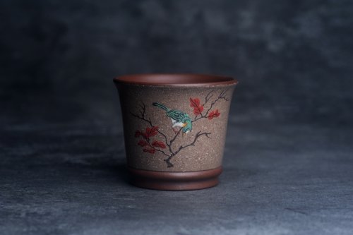 美壶定制紫砂壶 美美杯特惠 精致花鸟紫泥粉黄金段泥主人杯 特文气 