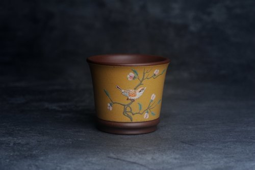 美壶定制紫砂壶 美美杯特惠 精致花鸟紫砂杯 紫泥粉黄金段泥主人杯 茶杯 特文气 