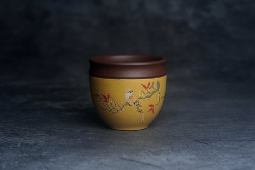 美壶定制紫砂壶 美美杯特惠 精致花鸟紫砂杯 紫泥粉黄金段泥主人杯 茶杯 特文气 