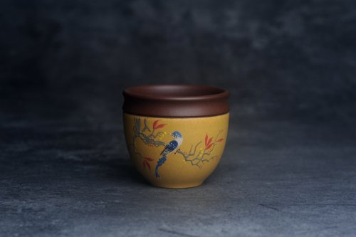 美壶定制紫砂壶 美美杯特惠 精致花鸟紫砂杯 紫泥粉黄金段泥主人杯 茶杯 特文气 