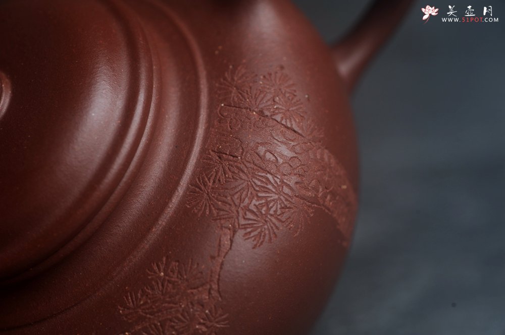 紫砂壶图片：美壶特惠 老紫泥听松笑樱 茶人醉爱 - 美壶网