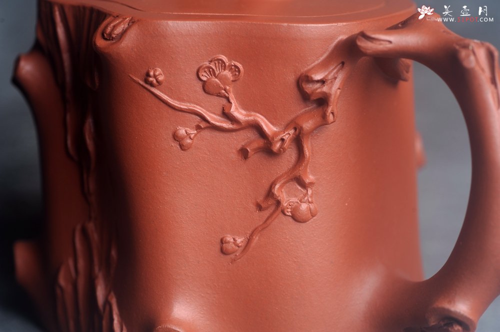 紫砂壶图片：美壶特惠 紫砂厂老艺人查建英全手工小红泥梅桩壶 茶人醉爱 - 美壶网