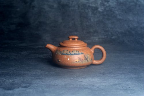 美壶定制老师紫砂壶 美壶特惠 优质粗砂降坡泥桥钮合欢紫砂壶 泥绘山水 特文气 原矿降坡泥