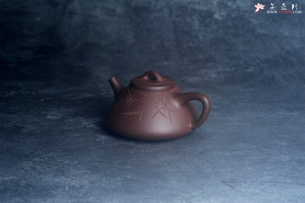 紫砂壶图片：美壶特惠 特好老紫泥子冶石瓢 刻竹特文气 - 美壶网