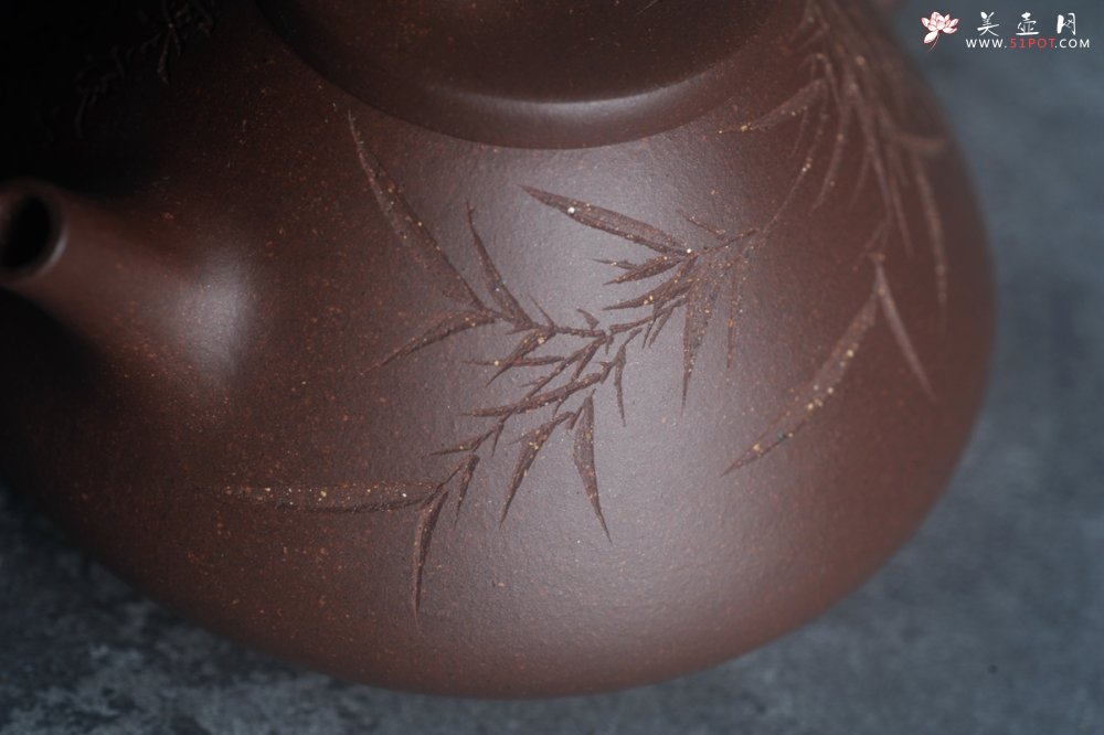 紫砂壶图片：美壶特惠 特好老紫泥子冶石瓢 刻竹特文气 - 美壶网