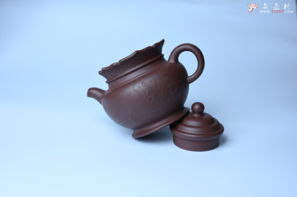 紫砂壶图片：实力派工艺师周斌 老紫泥精工僧帽壶 - 美壶网