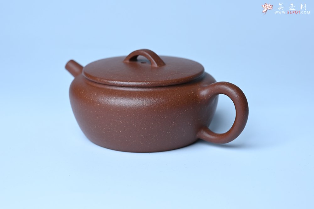 紫砂壶图片：美壶特惠 优质红降坡泥大口玉扁壶 茶人醉爱 - 美壶网