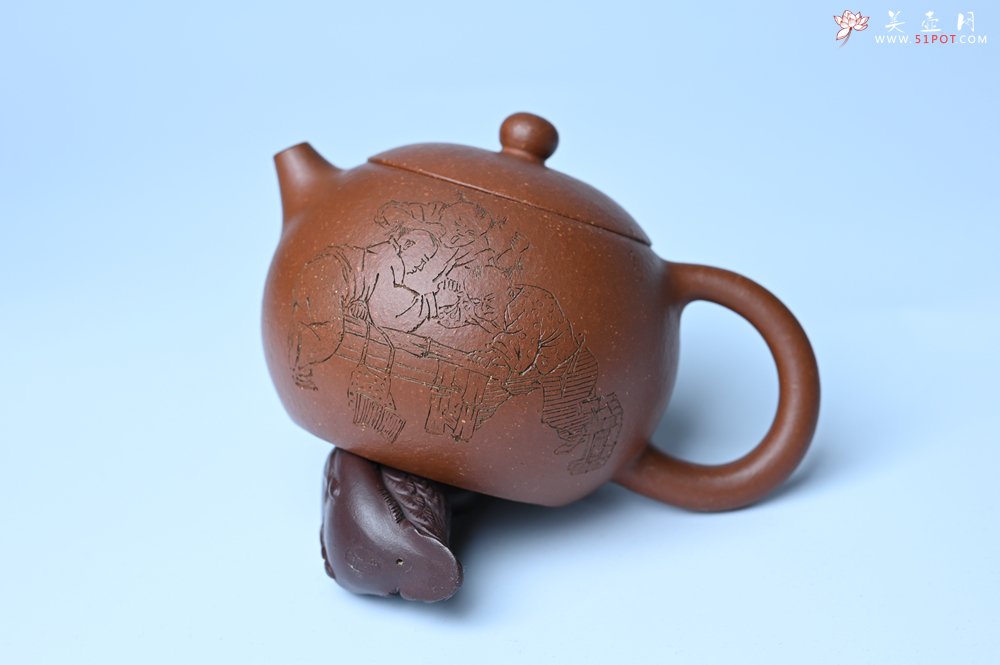 紫砂壶图片：油润降坡泥全手工小品西施壶  装饰童子图 天真无邪 - 美壶网